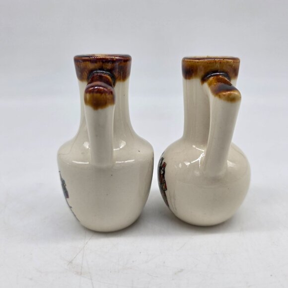 Japanese Miniature Ceramic Pitchers With Traditional Folk Art Design 3.25" Tall - Picture 5 of 8